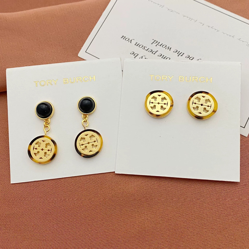 Tory Burch Hollow Letter Stud Earrings Metal Drop Earrings
